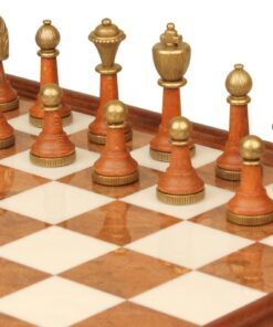 Jeu d'Échecs Classique - Échiquier en bois et Albâtre de Toscane avec tiroir & Pièces en métal et bois