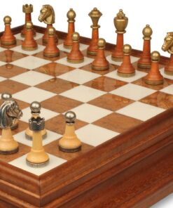 Jeu d'Échecs Classique - Échiquier en bois et Albâtre de Toscane avec tiroir & Pièces en métal et bois